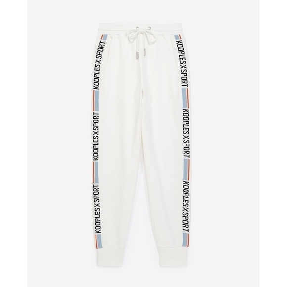 The Kooples Sweatpants Kooples x Sport Ecru Joggers Stretch Waist Logo Trim 2 - Picture 1 of 11